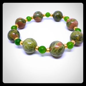 Jade and Unakite crystal stretchy bracelet